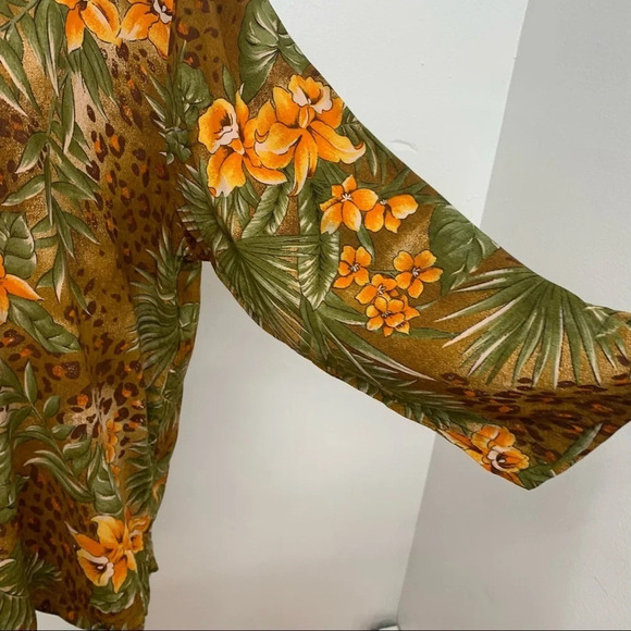 Vintage Blouse Top Woman 1X Floral Leaf Print 3/4 Sleeve Button Front Office - Picture 4 of 11